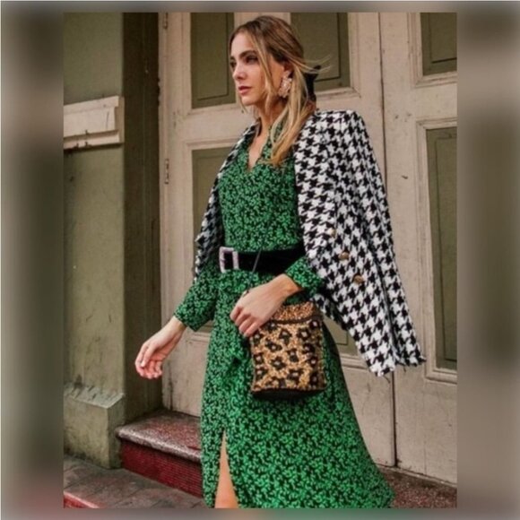 Zara Black & White Houndstooth Double Breasted Blazer Size XL NWOT - Picture 2 of 14